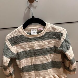 Zara Green and Cream Striped Sweater